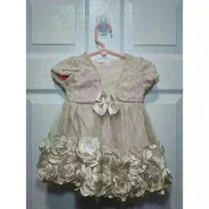 Nanette Baby Dress‎ Pink Blush Champagne Pink Flowers 12M